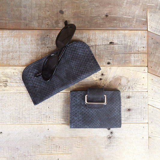 Python Black Suede Glasses Case & Wallet Bundle