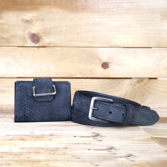 Python Black Suede Belt & Women's Wallet Bundle