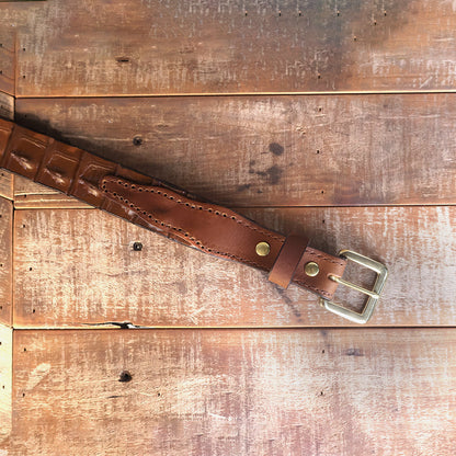 Brown Crocodile Belt with Scalloped Details