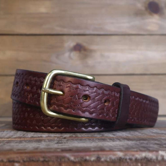 Basket Weave Brown Leather Belt