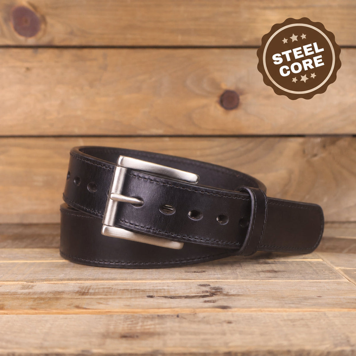 The Ridge Steel Core - Steel Core Black Leather Belt 1.5"
