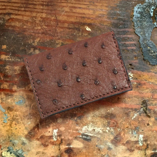 Ostrich Brown Card Case Wallet
