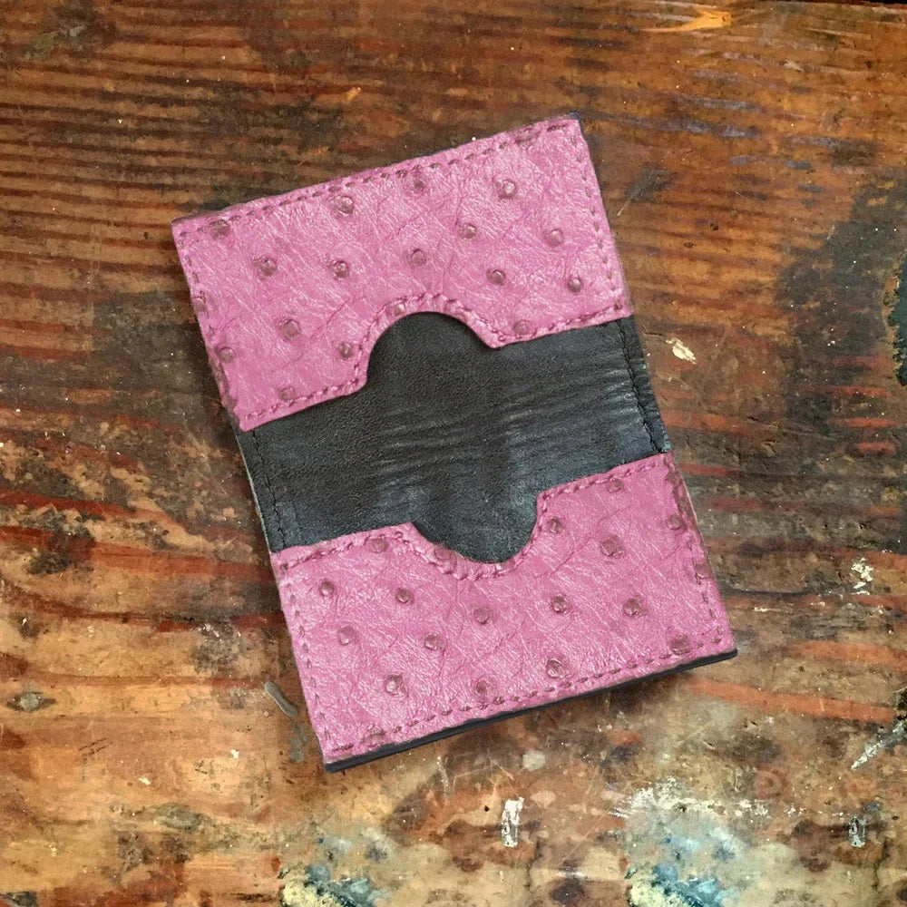 Ostrich Pink Card Case Wallet