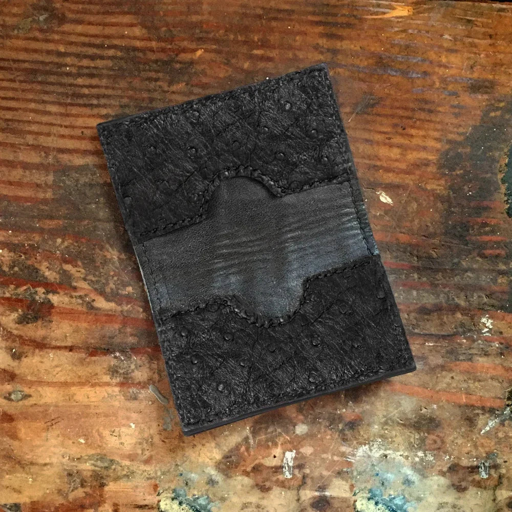 Ostrich Black Card Case Wallet