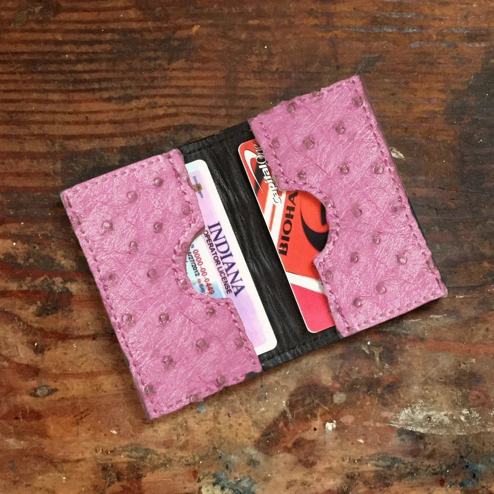 Ostrich Pink Card Case Wallet