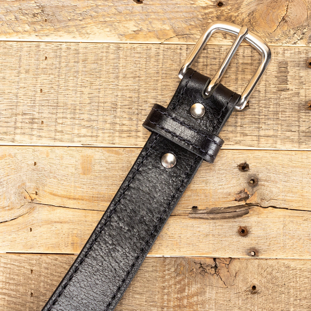 Stitched Black Water Buffalo Belt Belt 1.5" - SALE ITEM - Multiple Sizes
