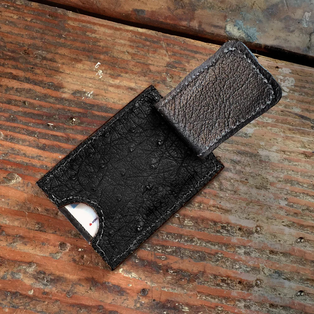 Ostrich Black Money Clip Wallet