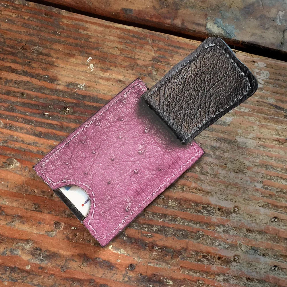 Ostrich Pink Money Clip Wallet