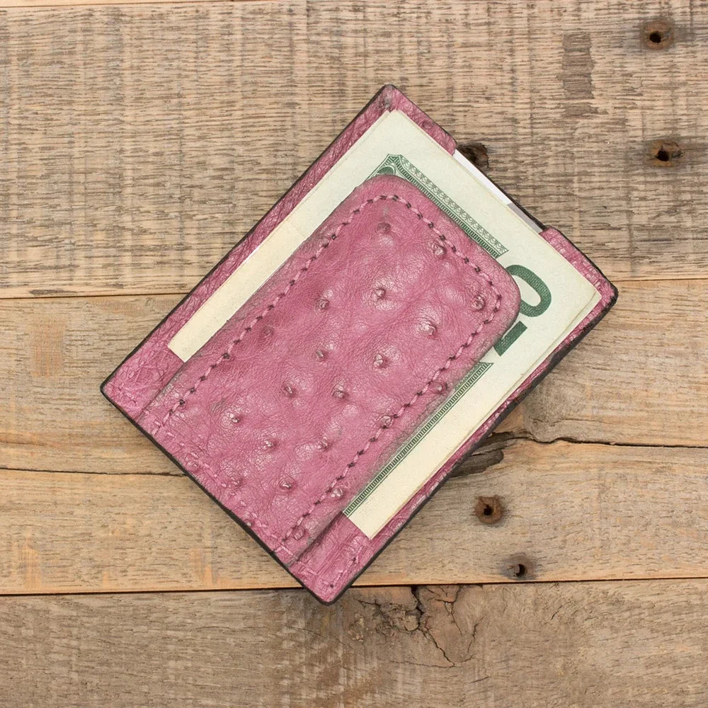 Ostrich Pink Money Clip Wallet