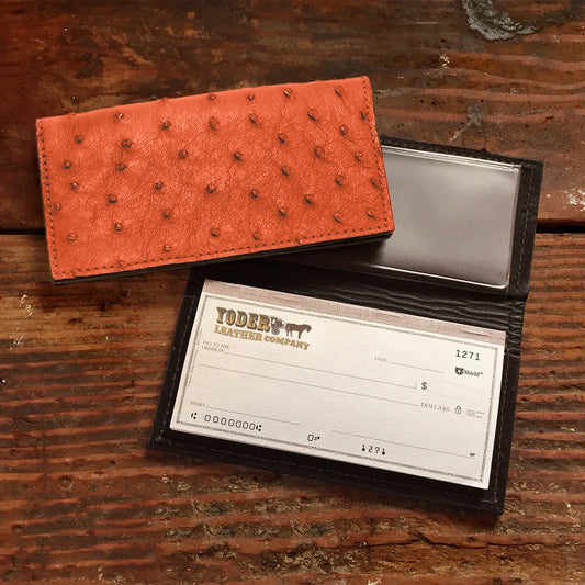 Ostrich Orange Checkbook Cover