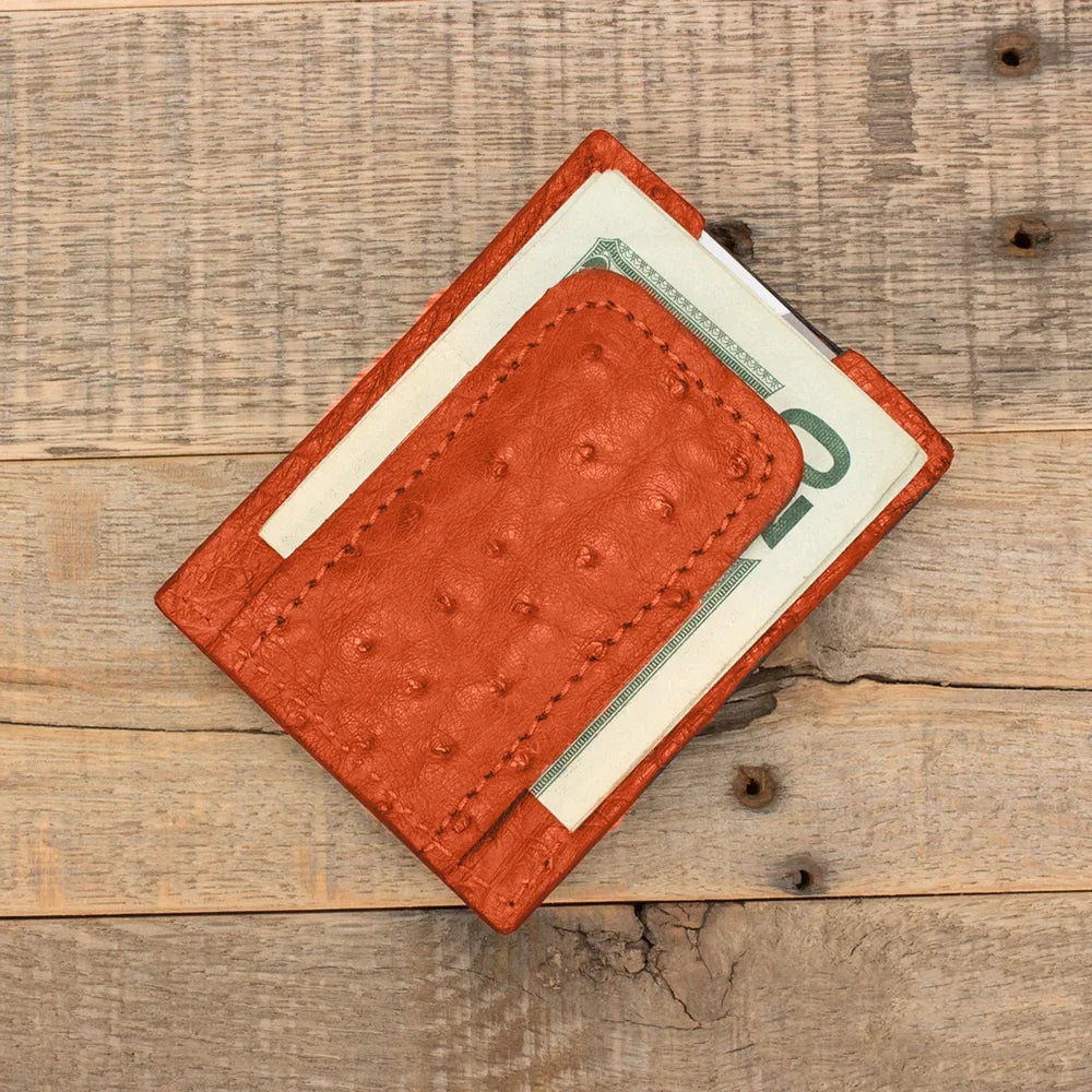 Ostrich Orange Money Clip Wallet
