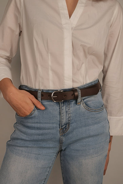 The Dakota - Women's Black Smooth 1" Belt with Silver Buckle
