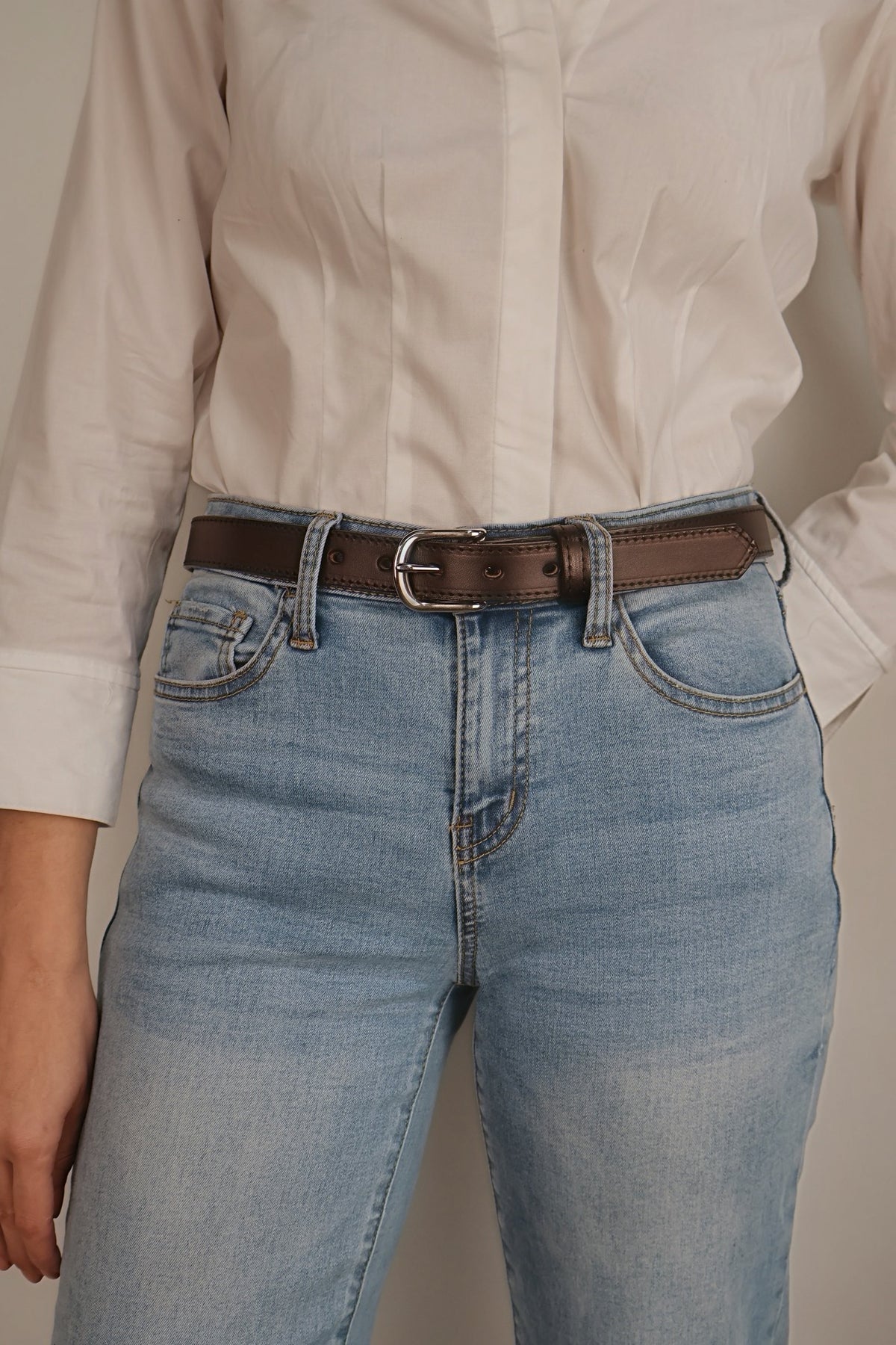 The Stitched Dakota - Women's Dark Brown Smooth 1" Belt with Silver Buckle
