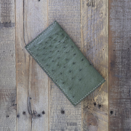 Olive Green Ostrich Checkbook Cover - SALE ITEM