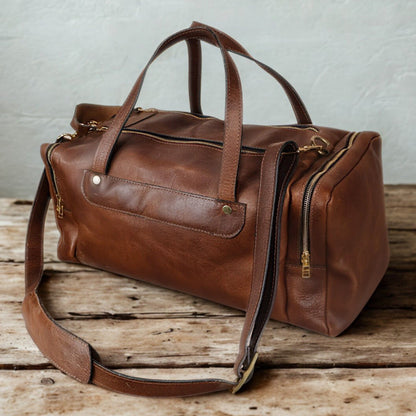 Brown Bison Leather Duffel Bag