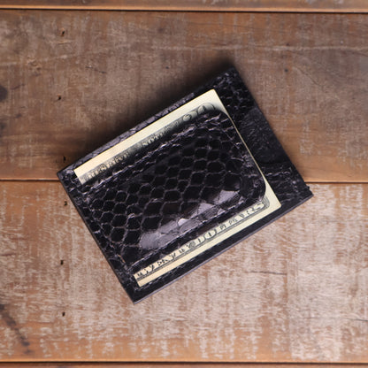 Python Glossy Black Money Clip Wallet
