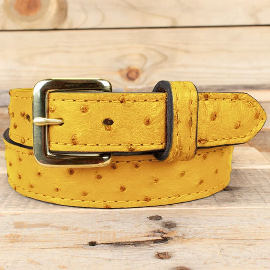 Yellow Ostrich Dress Belt 1.25"