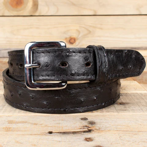 Ostrich Black Leather Belt 1.5"