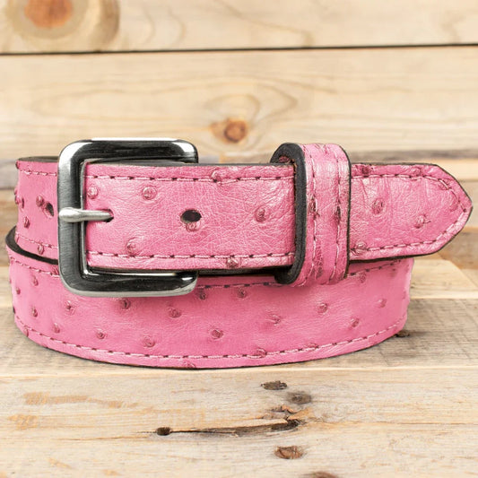 Ostrich Pink Leather Belt 1.5"