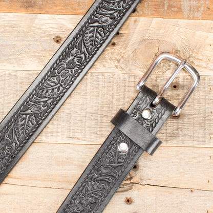 Rope Floral Black Leather Belt