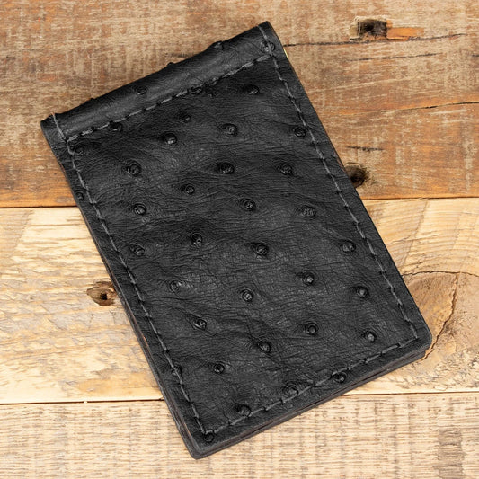 Ostrich Black Skinny Money Clip Wallet