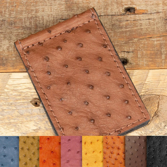 Ostrich Brown Skinny Money Clip Wallet