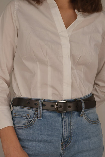 Women's Smooth Black Leather Belt 1"
