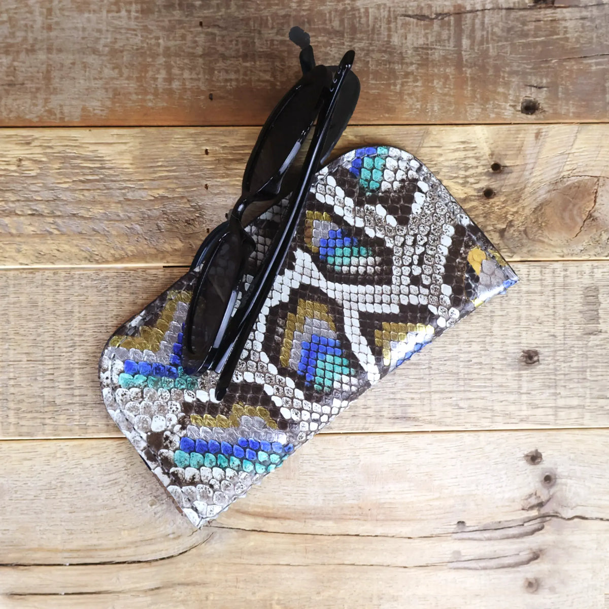 Python Hand Painted Peacock Glasses Case