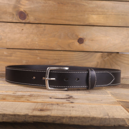 The White Stitched Dress Belt- Black Leather Belt 1.5"