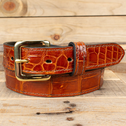 Men's Alligator Cognac Leather Belt