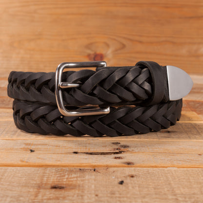 Black Leather Braided Belt