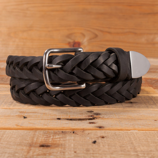 Black Leather Braided Belt