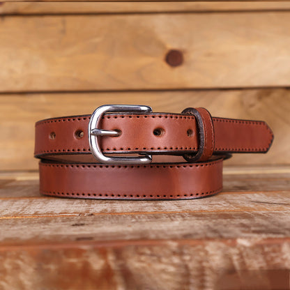 The Stitched Dakota - Women's Dark Brown Smooth 1" Belt with Silver Buckle