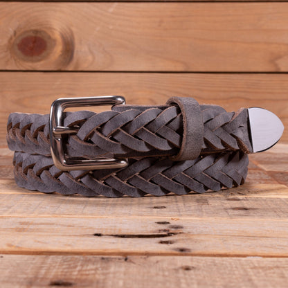 Stone Grey Leather Braided Belt