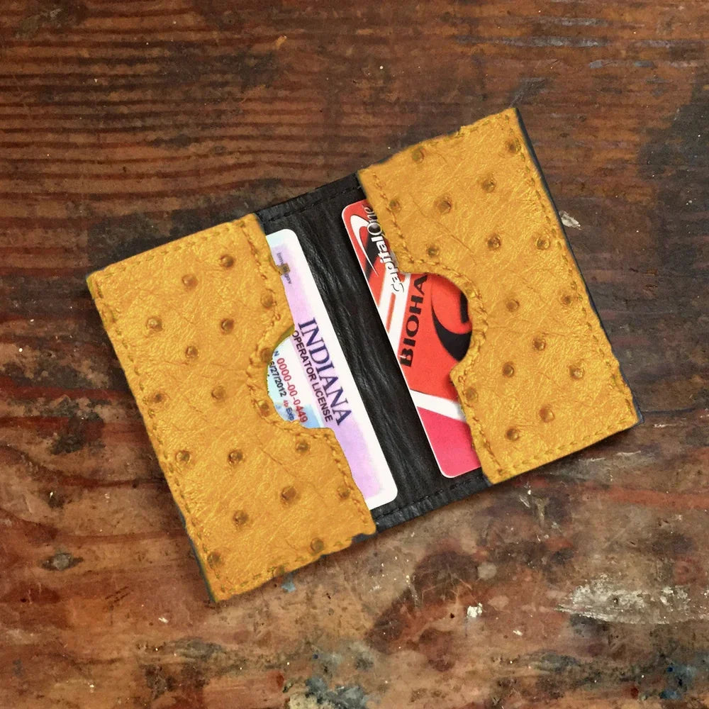 Ostrich Yellow Card Case Wallet