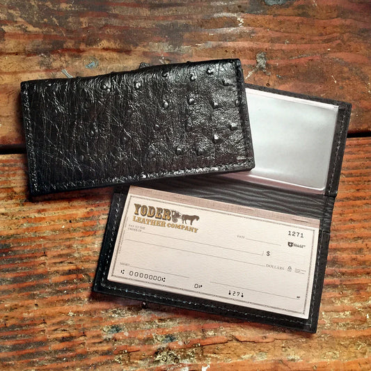Ostrich Black Checkbook Cover