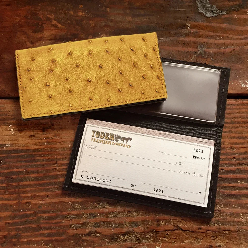 Ostrich Yellow Checkbook Cover