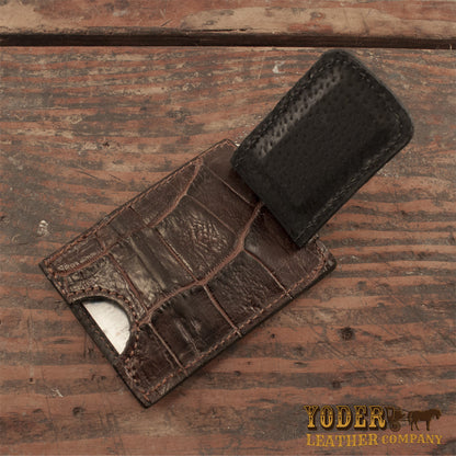 Alligator Matte Brown Money Clip Wallet