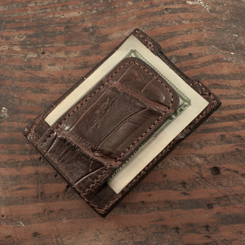 Alligator Matte Brown Money Clip Wallet