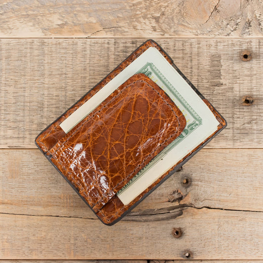 Alligator Cognac Money Clip Wallet