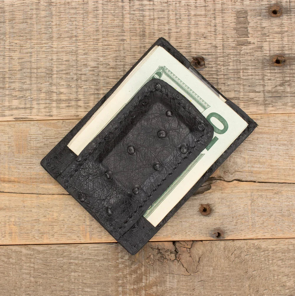 Ostrich Black Money Clip Wallet