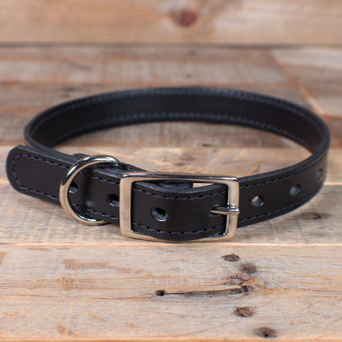 Distressed Stitched Black Leather Dog Collar