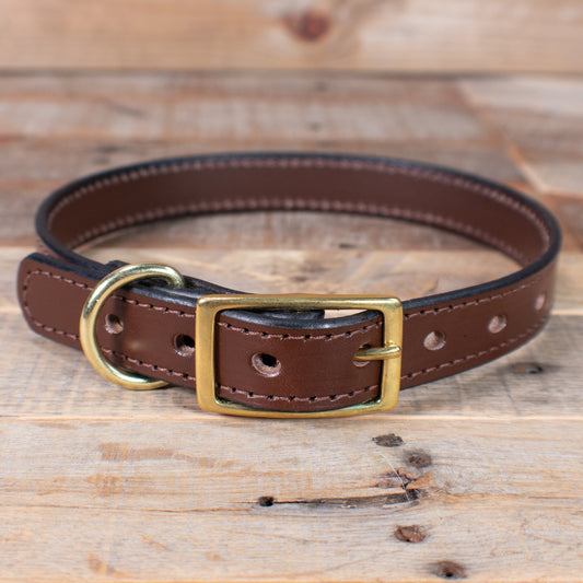 Distressed Stitched Brown Leather Dog Collar