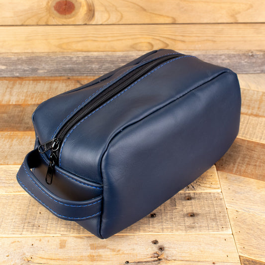 Women's Cowhide Navy Cosmetic Bag