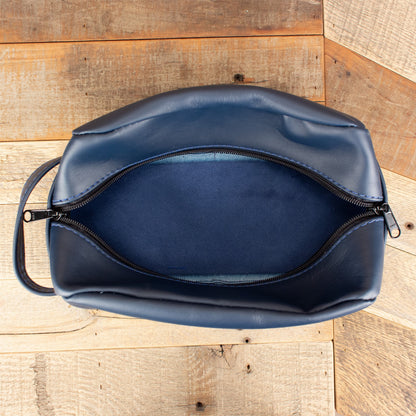 Women's Cowhide Navy Cosmetic Bag
