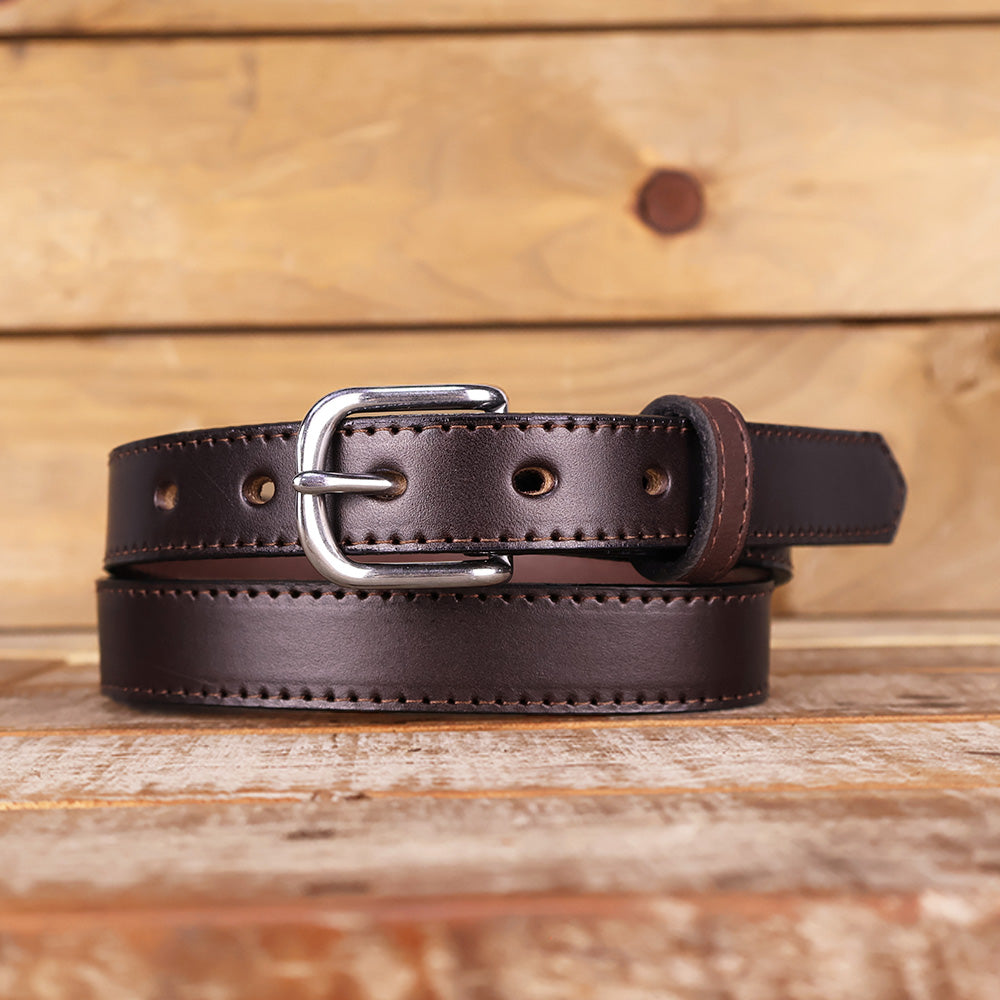 The Stitched Dakota - Women's Dark Brown Smooth 1" Belt with Silver Buckle