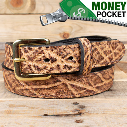 Rustic Brown Elephant Hide Leather Money Belt