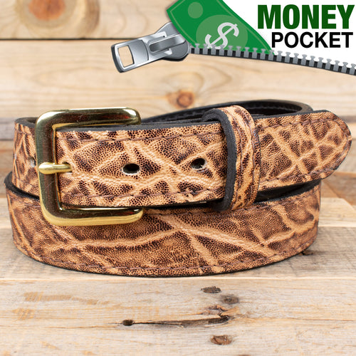 Rustic Brown Elephant Hide Leather Money Belt