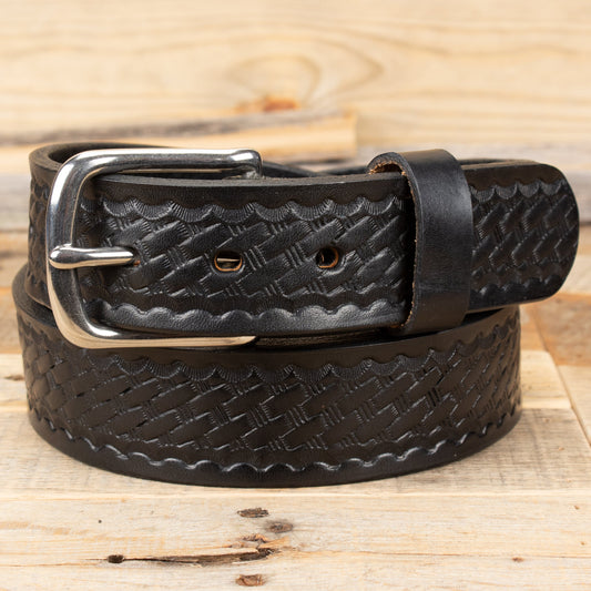 Basket Weave Leather Black Belt