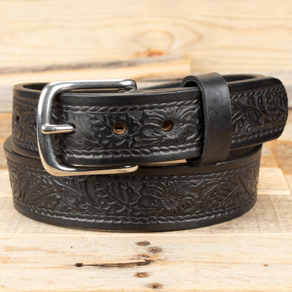 Rope Floral Black Leather Belt